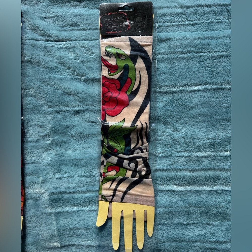 Tattoo Sleeve Arm Covers Snake & Rose Design Stretch Unisex One Size